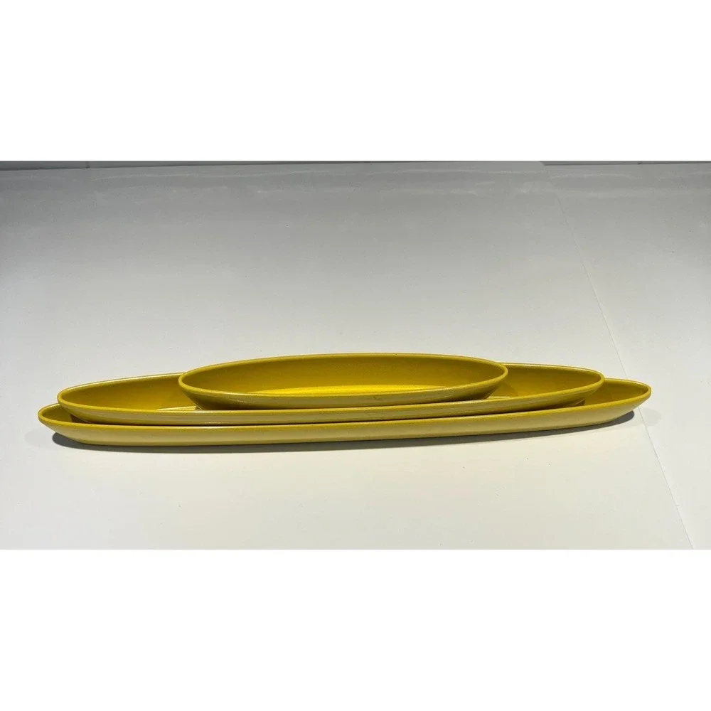 MCM‎ Olive Boat Tray Melamine Melmac Yellow Set of 3